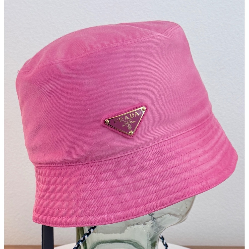 Prada Tamaris Pink Cotton Drill Bucket Hat 1HC137 Size S 57cm